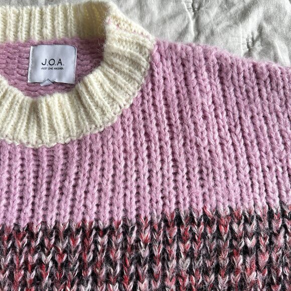 J.O.A. Colorblock Knit Sweater – Balloon Sleeves, Cozy Textured, Size L - Picture 5 of 5